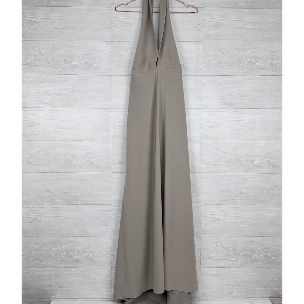 Amsale Nidhi Evening Gown Formal Dress Size 10 Stone Gray Halter Neck A Line